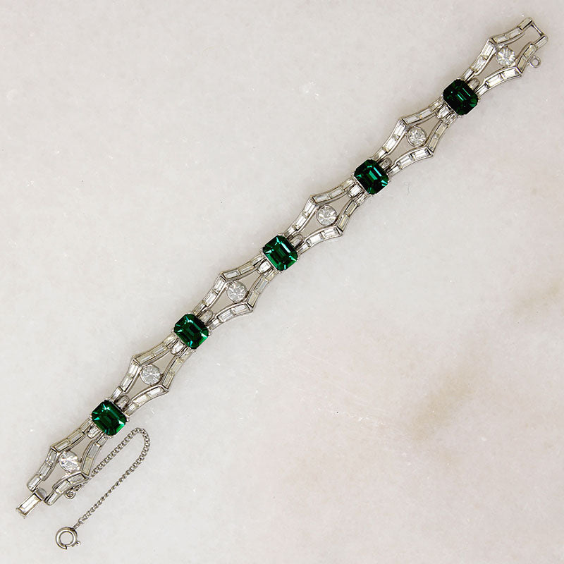 Glamorous Faux Emerald Costume Bracelet by Trifari