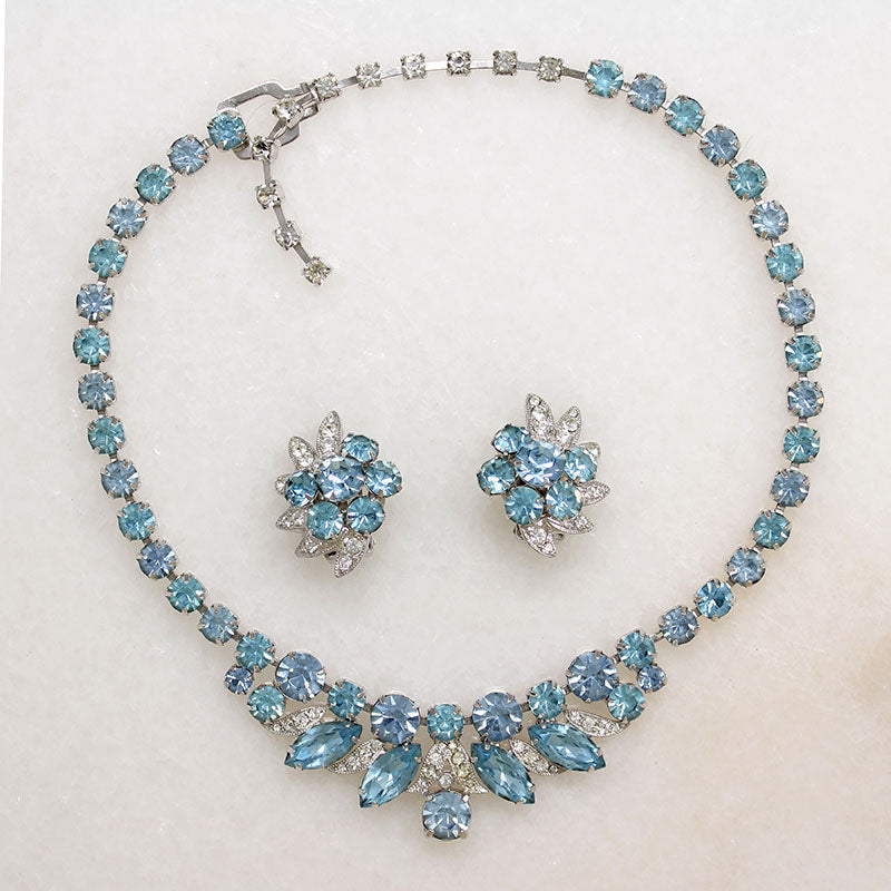 Aqua-Colored Crystal Eisenberg Ice Necklace & Earrings