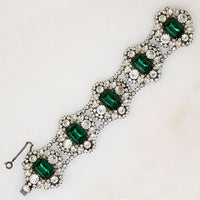Breathtaking Green & White Rhinestone Bracelet Signed Schaperelli