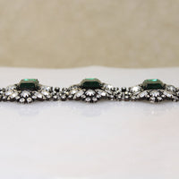 Breathtaking Green & White Rhinestone Bracelet Signed Schaperelli