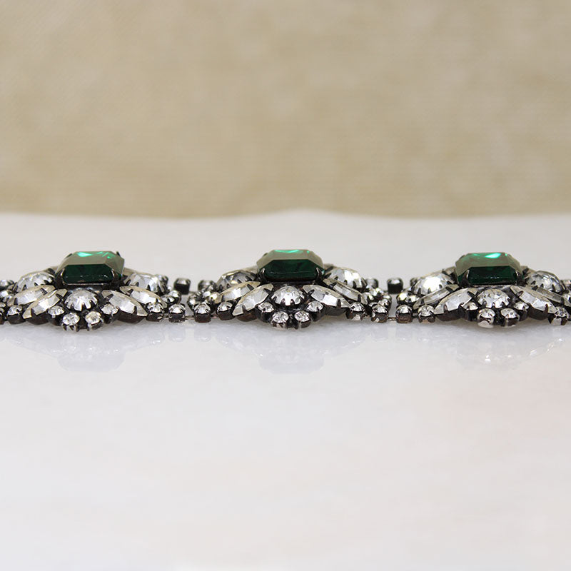 Breathtaking Green & White Rhinestone Bracelet Signed Schaperelli