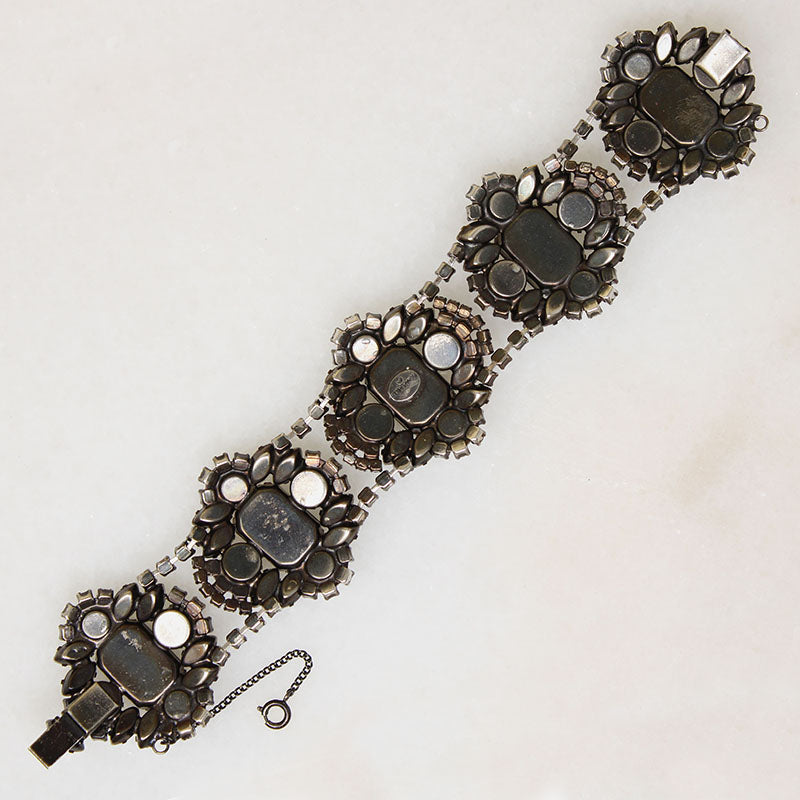Breathtaking Green & White Rhinestone Bracelet Signed Schaperelli