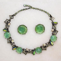 Beguiling Green Rose Necklace & Earrings Set by Schiaparelli