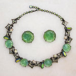 Beguiling Green Rose Necklace & Earrings Set by Schiaparelli