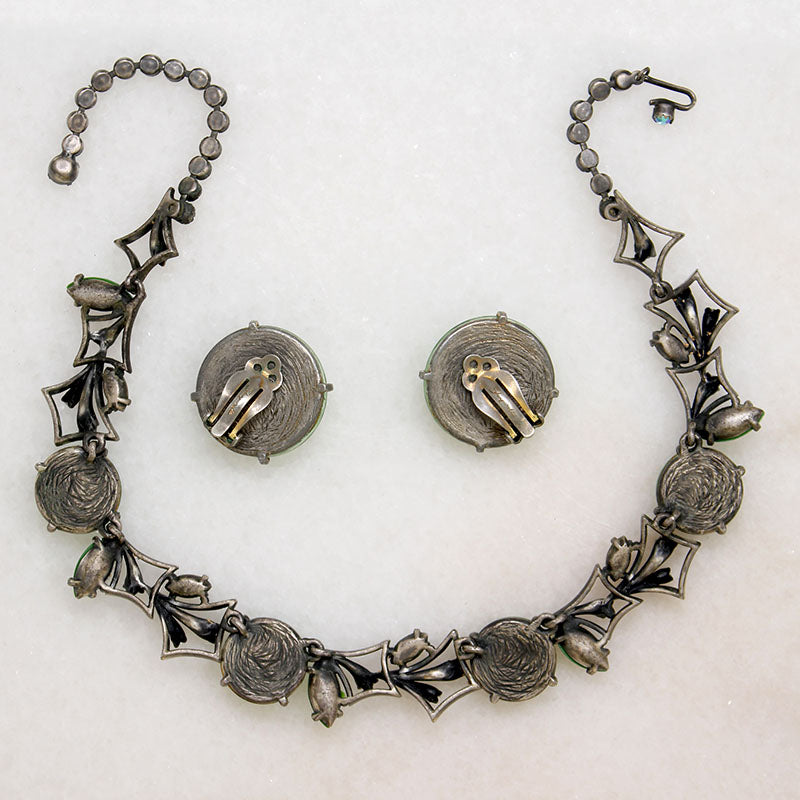 Beguiling Green Rose Necklace & Earrings Set by Schiaparelli