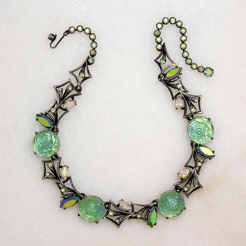 Beguiling Green Rose Necklace & Earrings Set by Schiaparelli