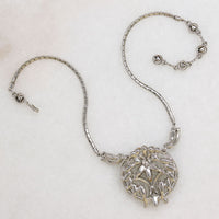 Romantic Green & White Rhinestone Costume Necklace