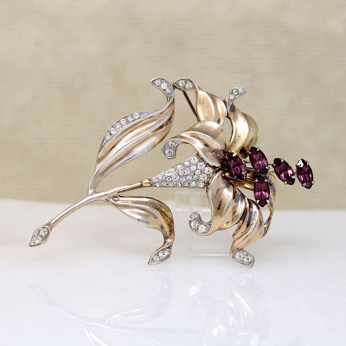 Sterling & Rhinestone Lily of the Valley Brooch by Trifari