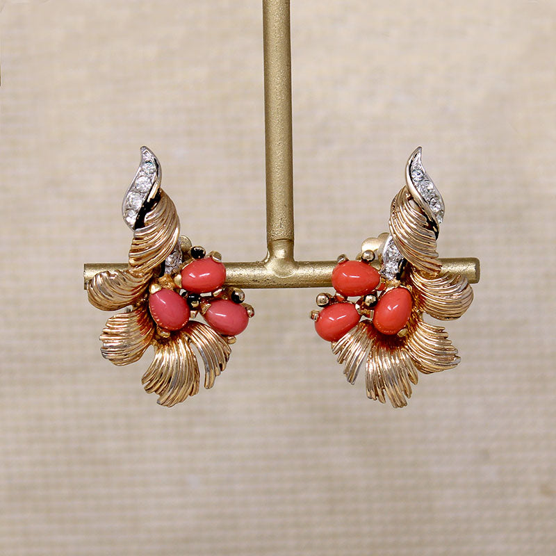 Cheerful Faux Coral Earrings by Boucher