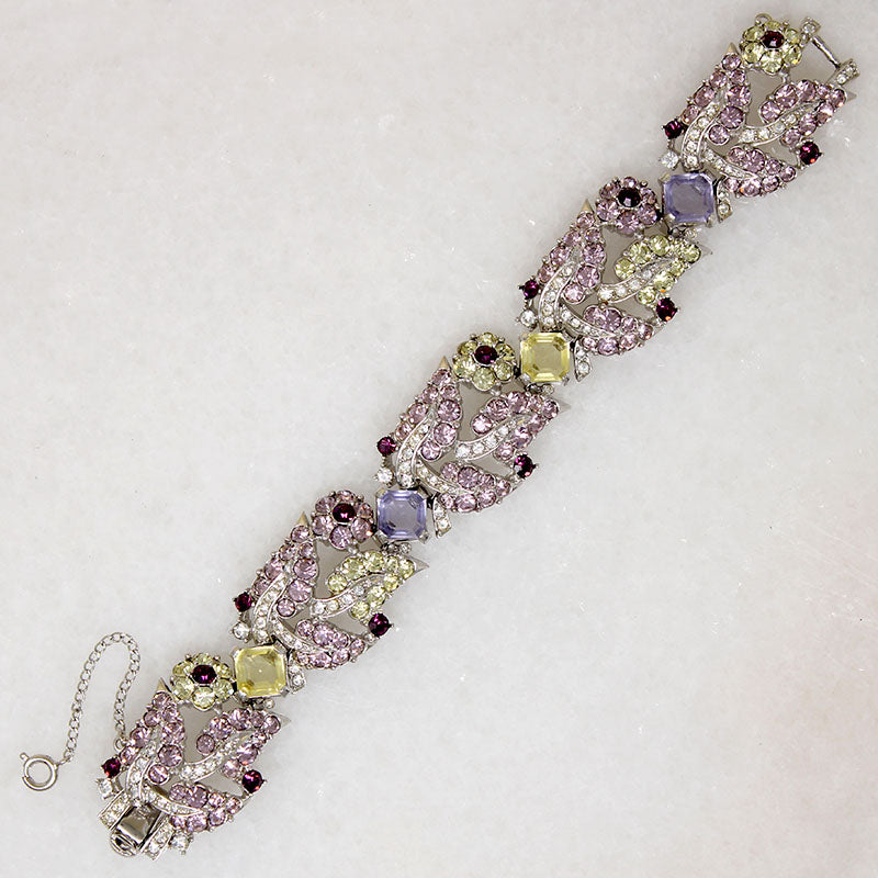 Romantic Boucher Rhinestone Bracelet in Springtime Pastels