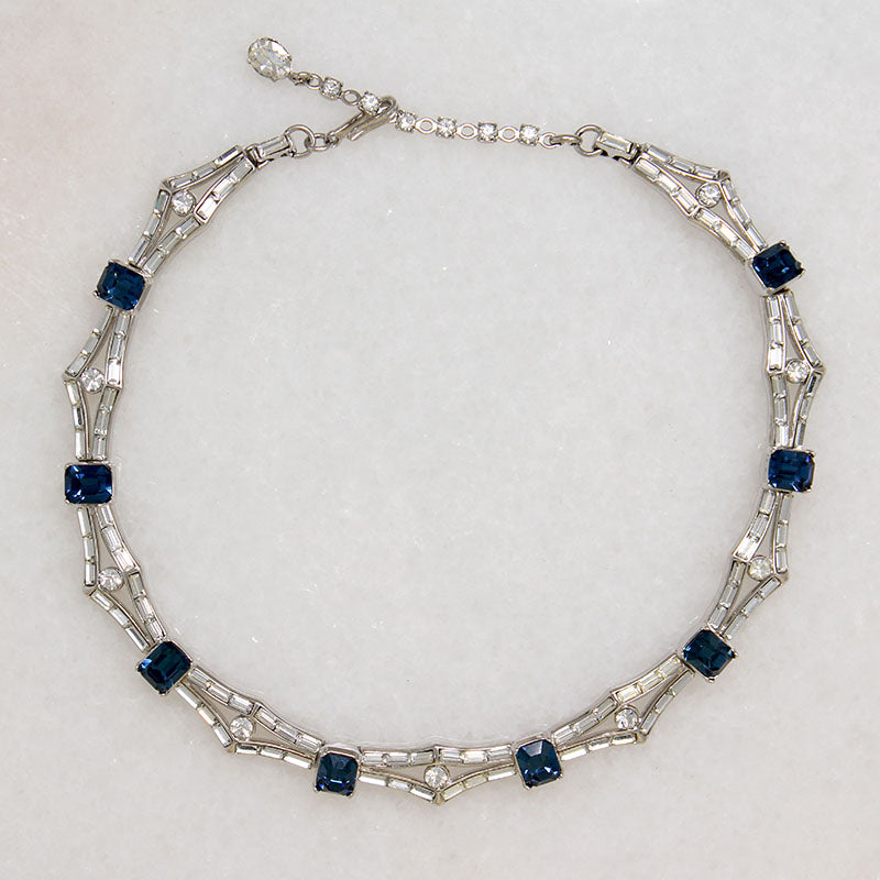 Elegant Blue & White Rhinestone Collar by Trifari