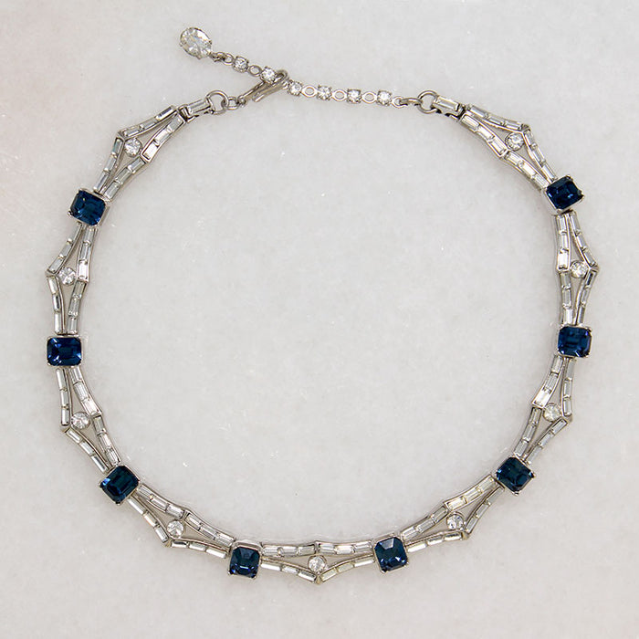 Elegant Blue & White Rhinestone Collar by Trifari