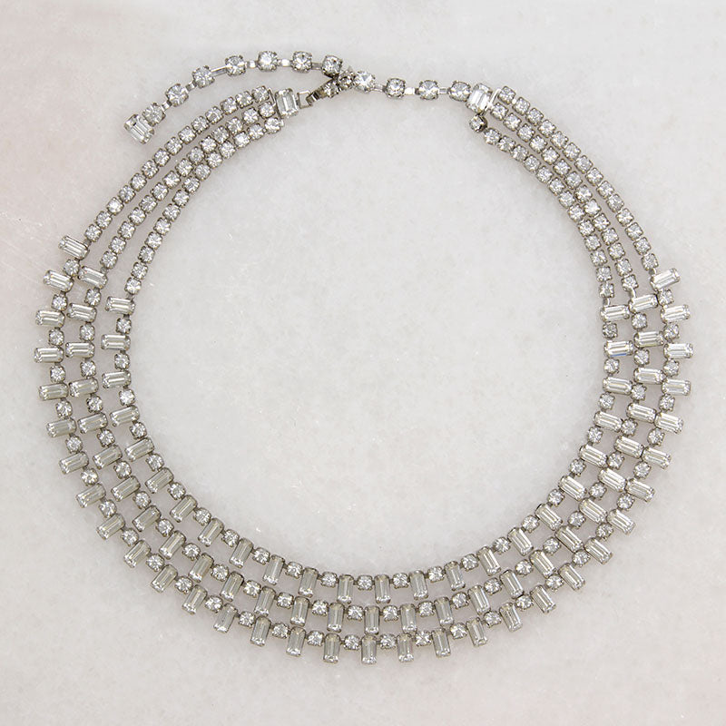 Mid Century Three Strand Rhinestone Necklace by Kramer