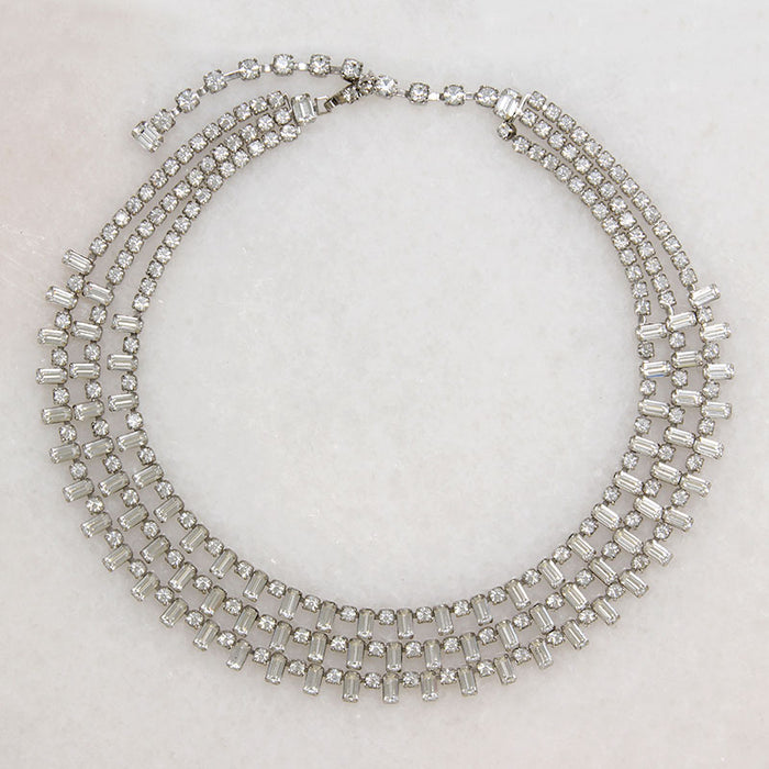 Mid Century Three Strand Rhinestone Necklace by Kramer