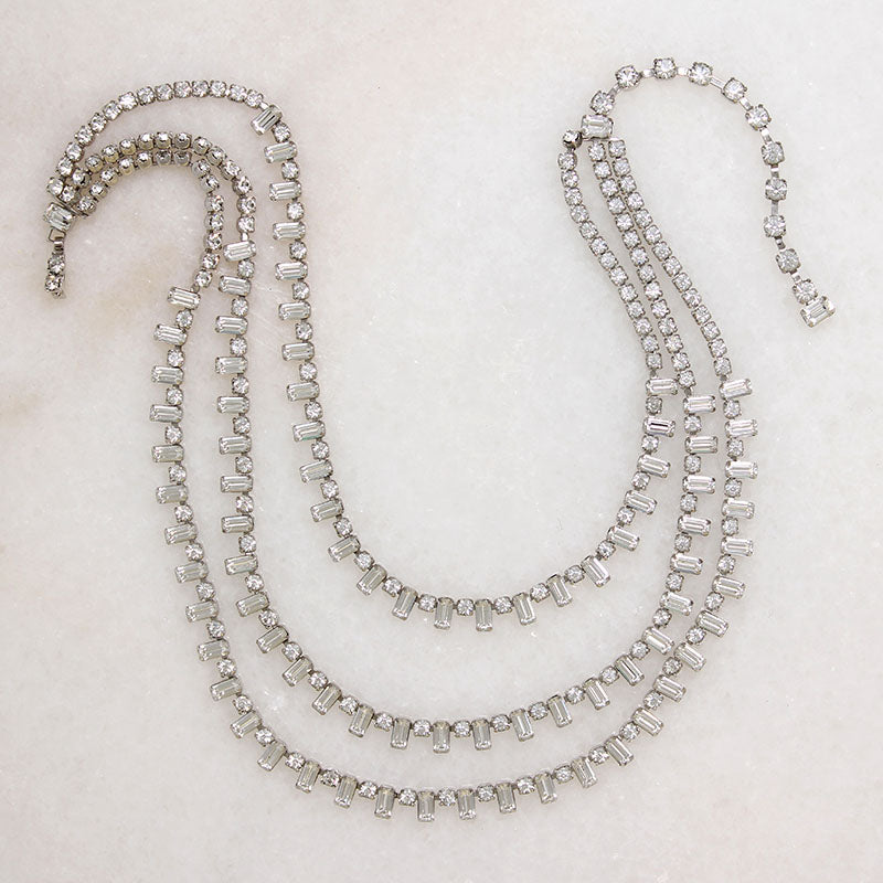 Mid Century Three Strand Rhinestone Necklace by Kramer