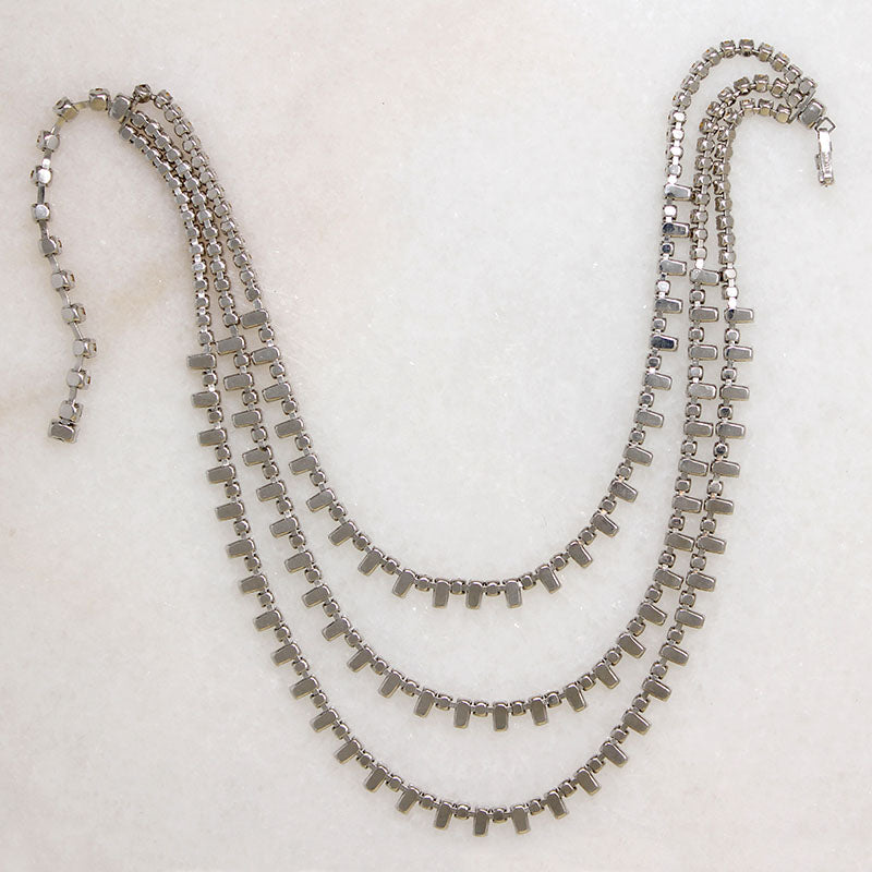Mid Century Three Strand Rhinestone Necklace by Kramer