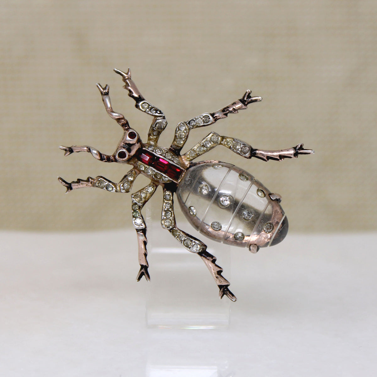 Whimsical Crystal & Sterling Coro Ant Brooch
