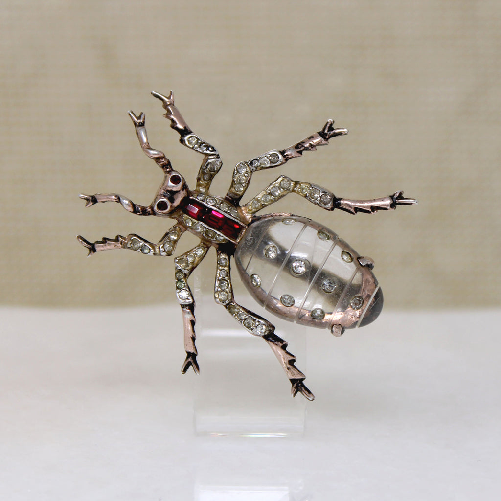 Whimsical Crystal & Sterling Coro Ant Brooch