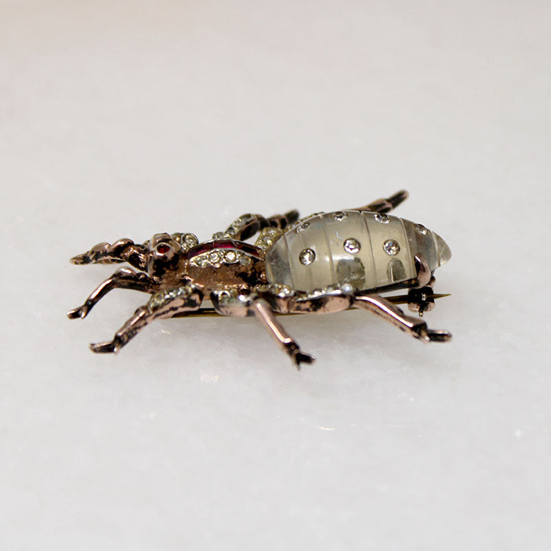Whimsical Crystal & Sterling Coro Ant Brooch