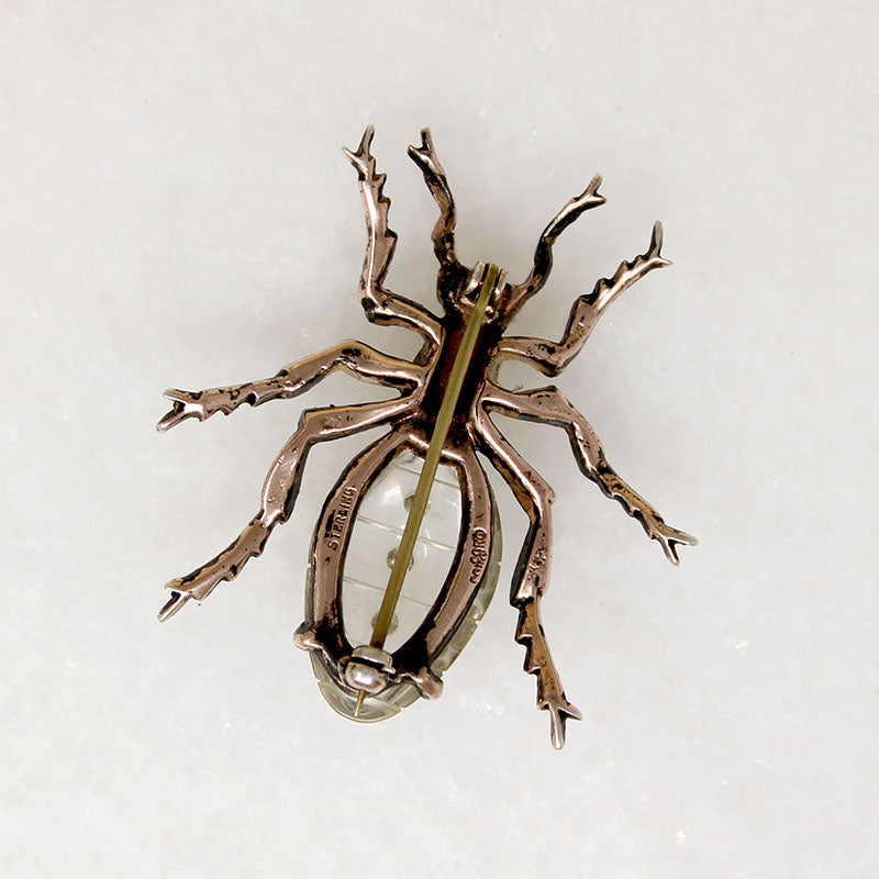Whimsical Crystal & Sterling Coro Ant Brooch