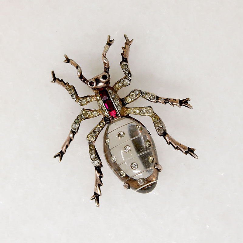 Whimsical Crystal & Sterling Coro Ant Brooch