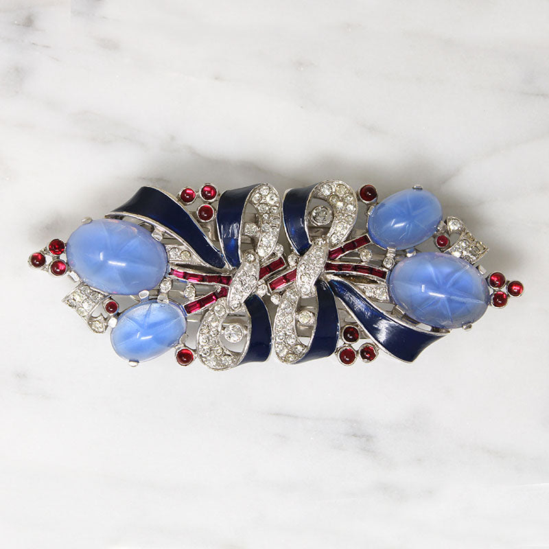 Faux Star Sapphire Clip-Mates Brooch by Trifari
