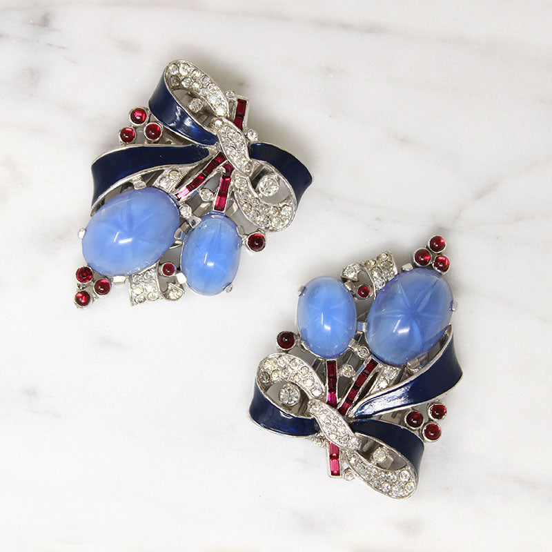 Faux Star Sapphire Clip-Mates Brooch by Trifari