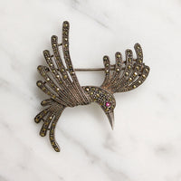Graceful Sterling Silver & Marcasite Bird Brooch
