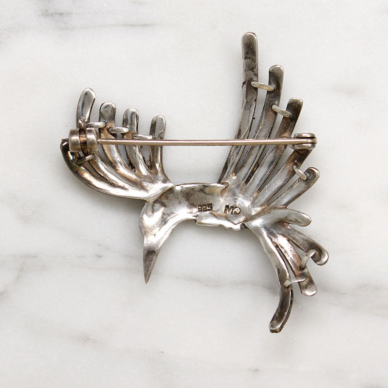 Graceful Sterling Silver & Marcasite Bird Brooch