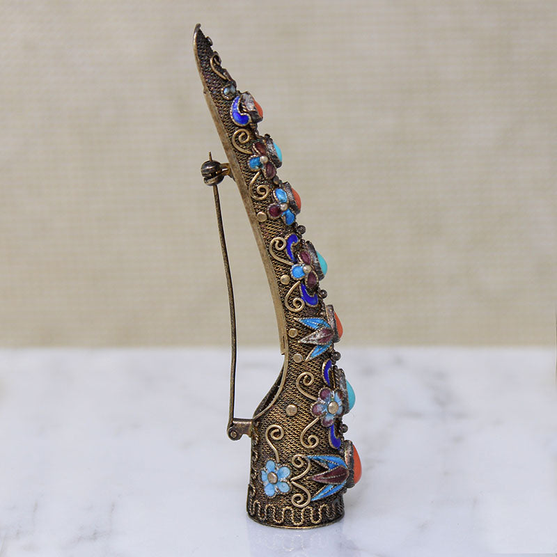 Chinese Silver Gilt Nail Guard Brooch