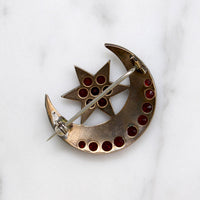 Mystical Crescent Moon & Star Bohemian Garnet Brooch