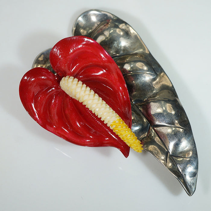 Ming's Anthurium Brooch and Earrings Set