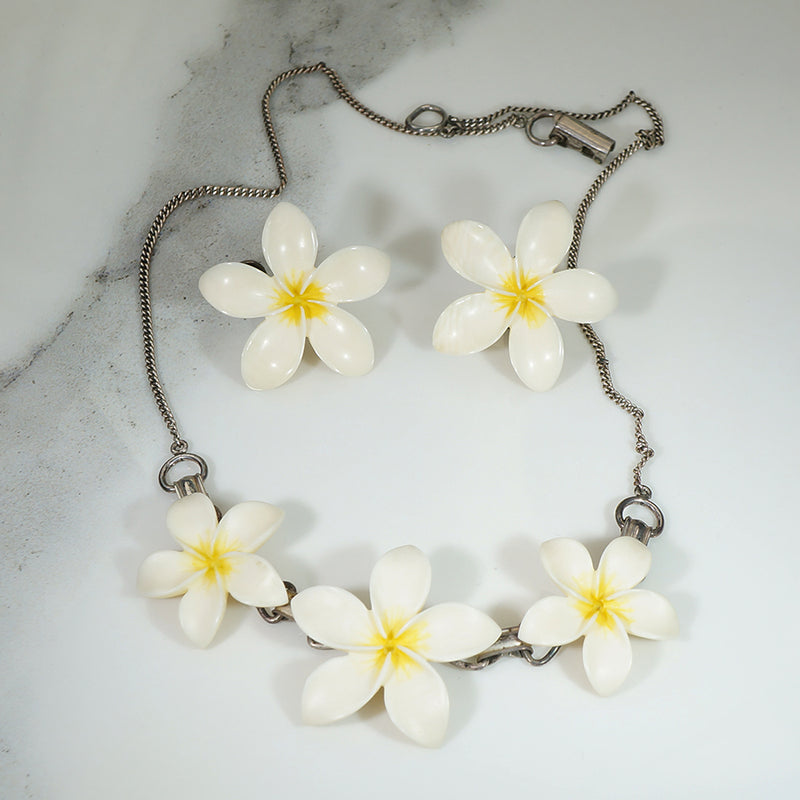 Vintage Ming's Plumeria Necklace and Earrings