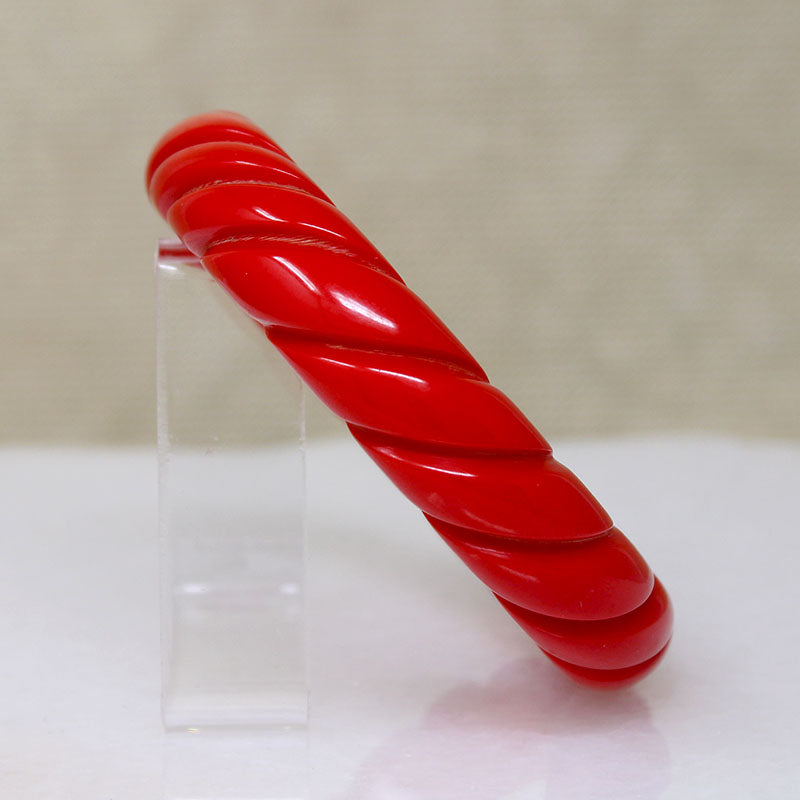 Bright Red Bakelite Carved Bangle Bracelet