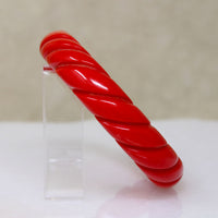 Bright Red Bakelite Carved Bangle Bracelet