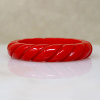 Bright Red Bakelite Carved Bangle Bracelet