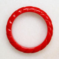Bright Red Bakelite Carved Bangle Bracelet