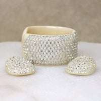 Rhinestone Paved Celluloid Clamper Bracelet & Earrings