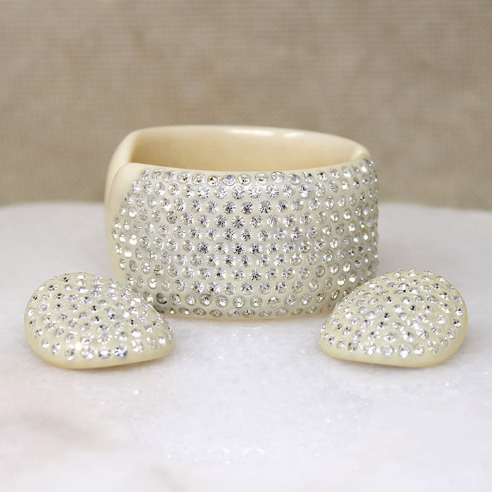 Rhinestone Paved Celluloid Clamper Bracelet & Earrings