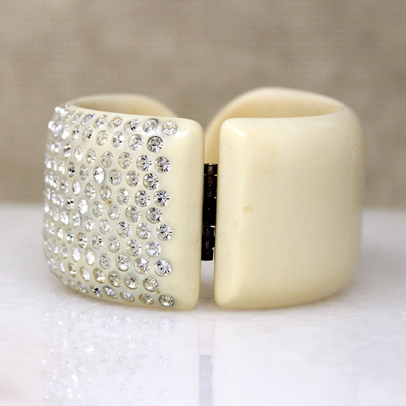 Rhinestone Paved Celluloid Clamper Bracelet & Earrings