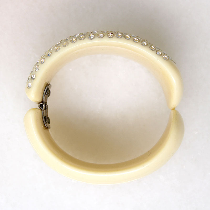 Rhinestone Paved Celluloid Clamper Bracelet & Earrings