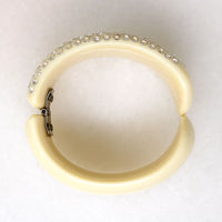 Rhinestone Paved Celluloid Clamper Bracelet & Earrings