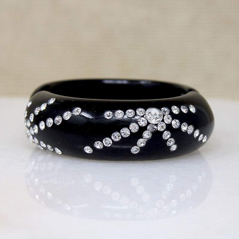Black Celluloid Clamper Bracelet with Sparkling Fireworks