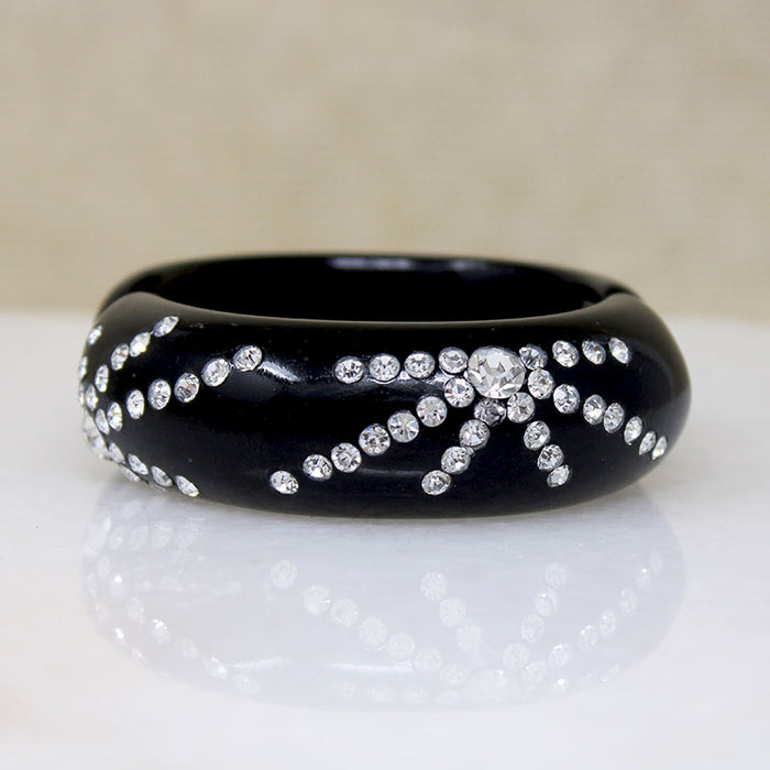 Black Celluloid Clamper Bracelet with Sparkling Fireworks