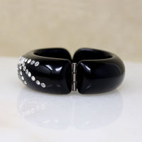 Black Celluloid Clamper Bracelet with Sparkling Fireworks