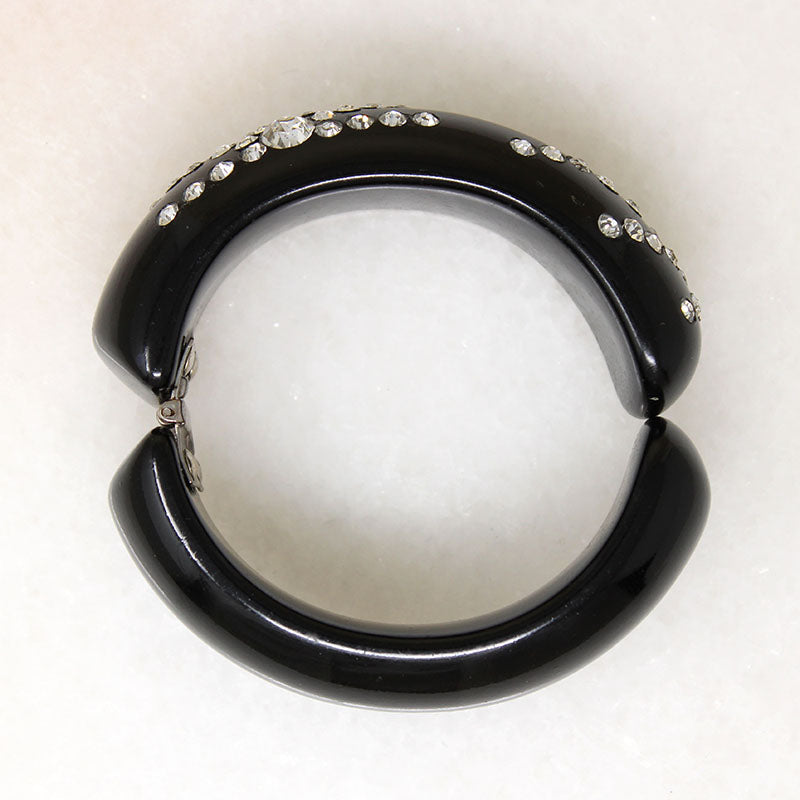 Black Celluloid Clamper Bracelet with Sparkling Fireworks