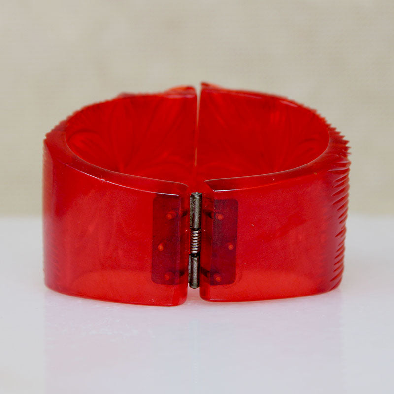 Polynesian Motif Red Bakelite Clamper Bracelet