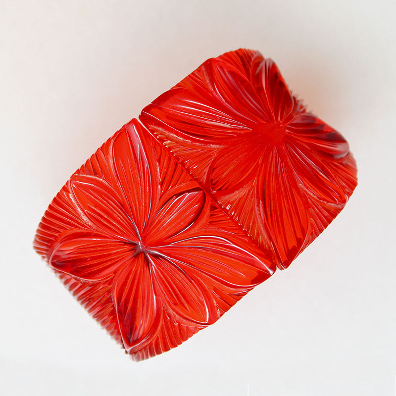 Polynesian Motif Red Bakelite Clamper Bracelet