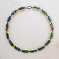 Celluloid & Sparkling Blue Rhinestone Choker