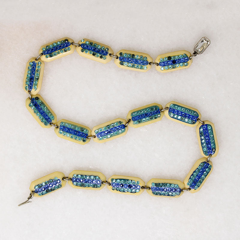 Celluloid & Sparkling Blue Rhinestone Choker